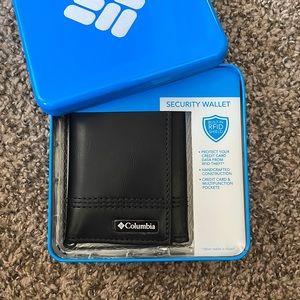 Black tri-fold wallet. Columbia. RFID secure.
